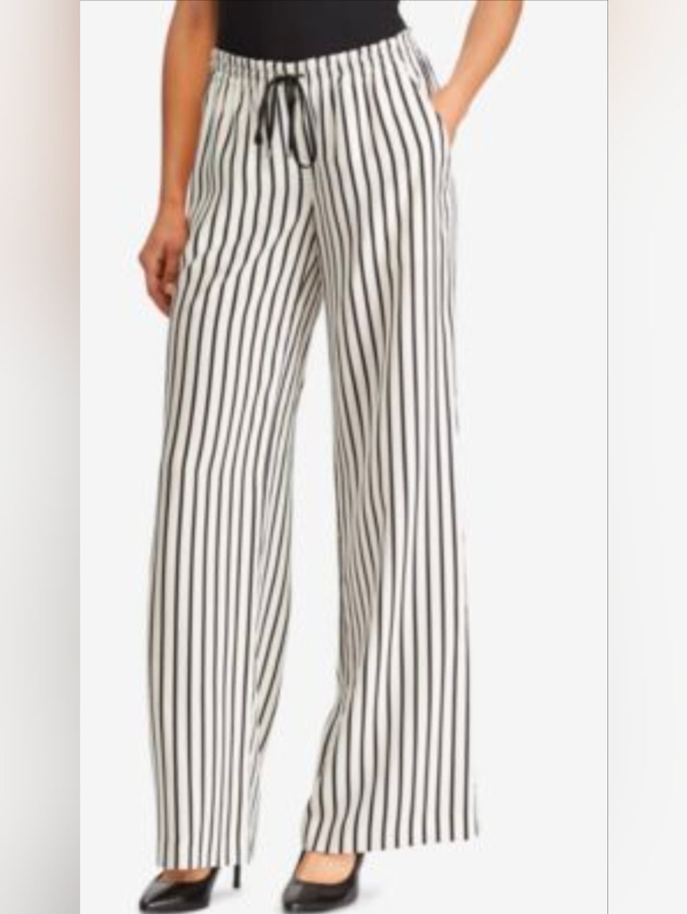 Ralph Lauren Blue & White Vertical Stripe Wide-Leg Pants